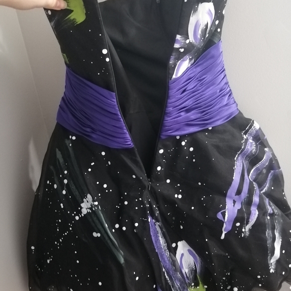 Alyce Designs Hand Painted Floral Black Dress - Picture 5 of 7